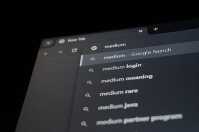 Browser search bar with medium suggestions